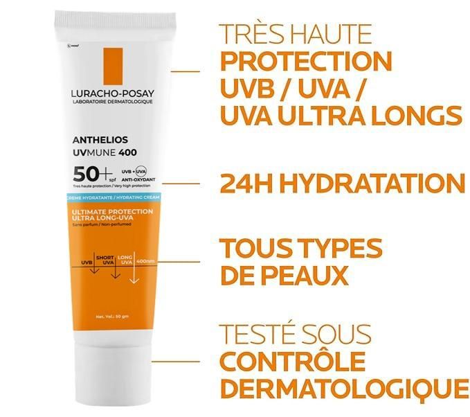 Roche Posay Sunscreen - SPF 50+ PA++ Anthelios Uvmune 400 SPF 50+ Hydrating Cream(Pack Of 2)