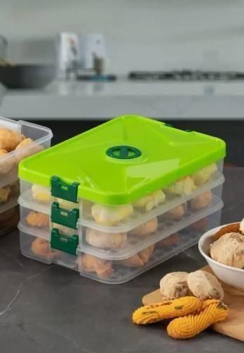 3 Layer Container With Removable Drain Plate & Lid Stackable