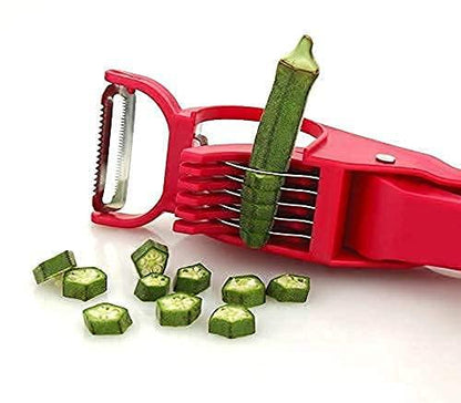 2 in 1 Vegetable Cutter with Peeler (Multicolour) / 2 in 1 Veg Cutter Stainless Steel 5 Blade Vegetable & Fruit Cutter for Kitchen - Pack of 1