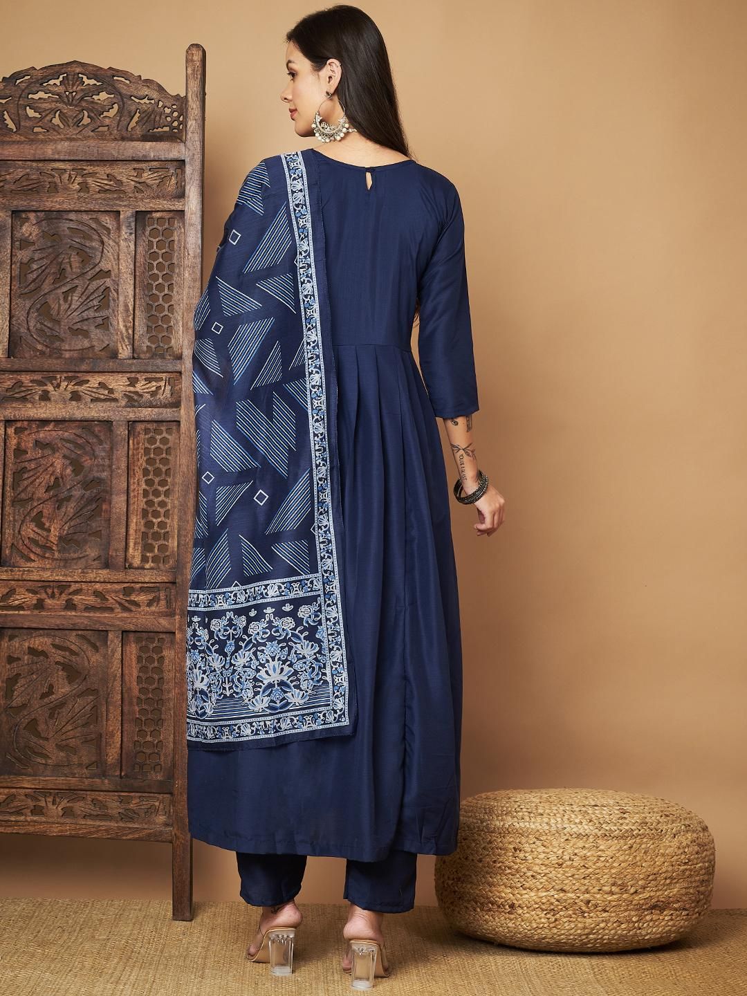 Women Anarkali Kurta with Pants Floral Print Dupatta