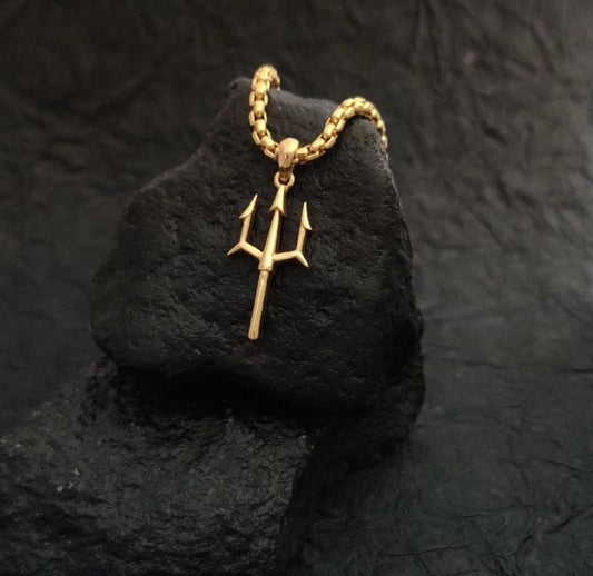 Gold Plated Trishul Pendant Chain