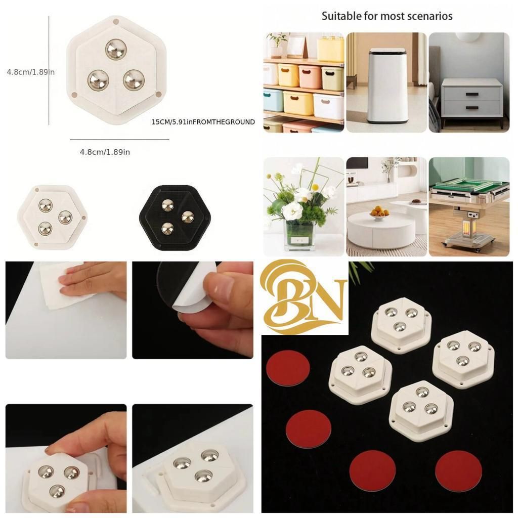 4pcs Self Adhesive 3 Eyed Castor Wheel For Storage Box