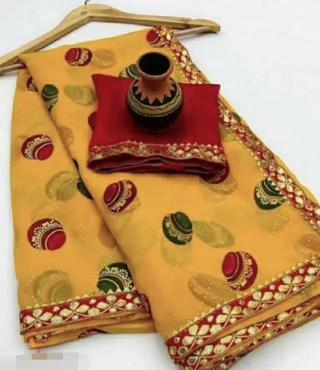 Designer Saree with Blouse Piece (Yellow)