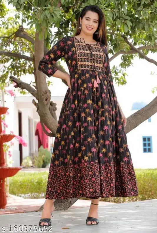 Rayon Kurtis for Women (Black, S)