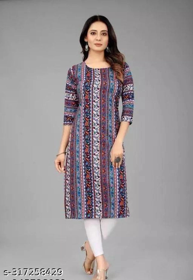 Crepe Printed Kurti for Women (Teal, S)